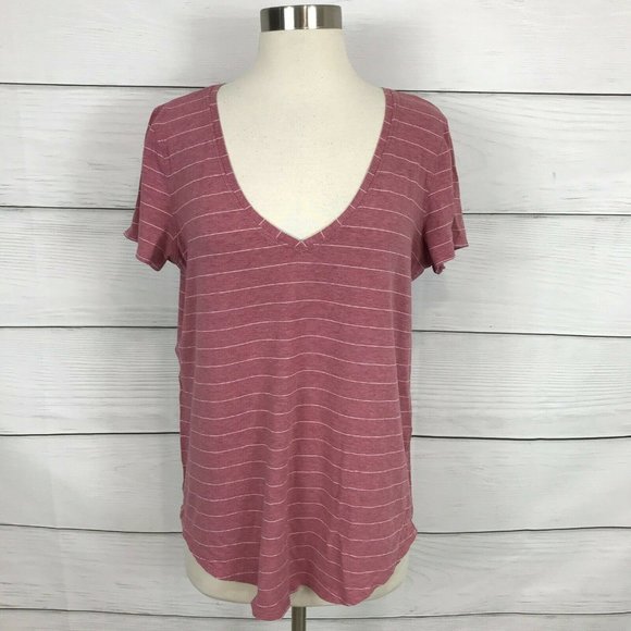 lululemon athletica Tops - Lululemon Love Tee V Short Serve Stripe Heathered So Merlot White Pink Size 12